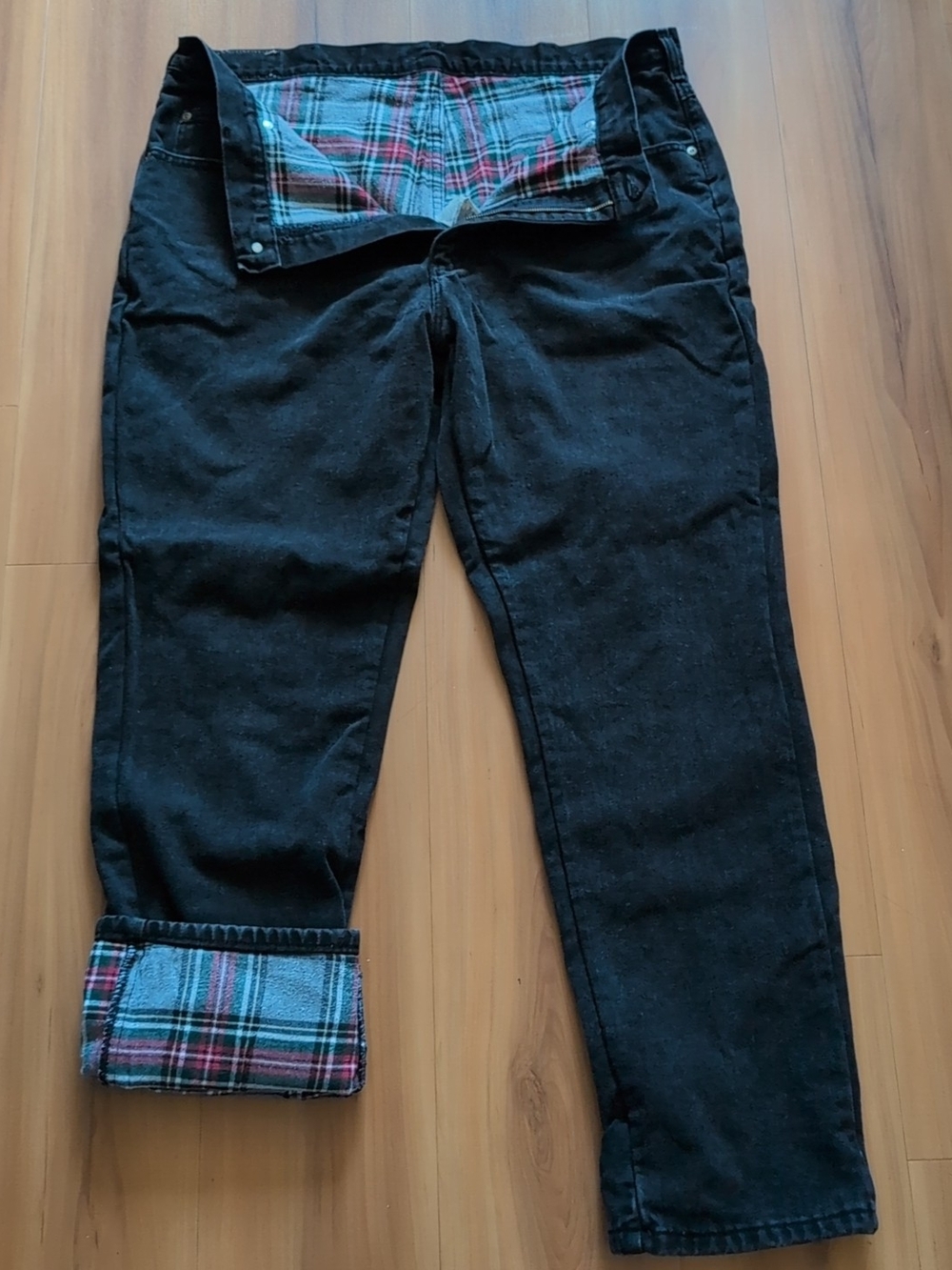 LL Bean Pants Mens 40x32 Plaid Fleece Lined Dark Wash Denim Jeans USA Double L
